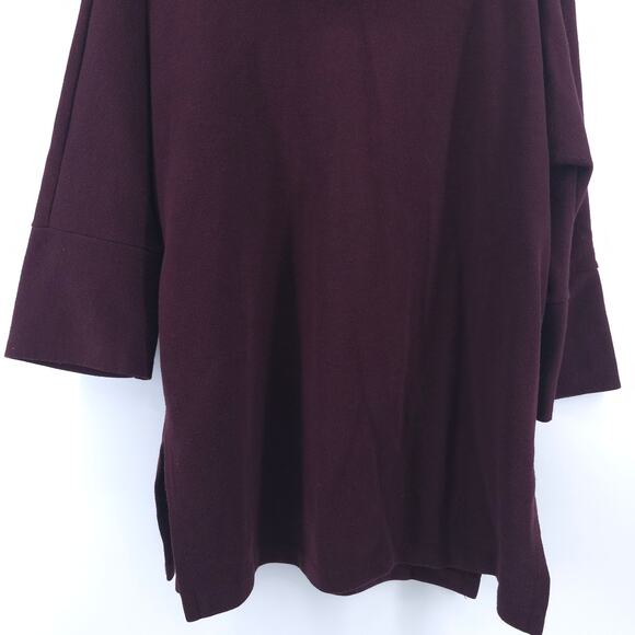 Weekenders Womens Maroon Cowl Neck SweaterTunic Split Hemline Cropped Sleeve L - Picture 3 of 11